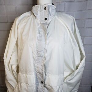 Vintage Unisex White Nylon Rain Jacket XL 2XL XXL Coat Zip & Snap Oversized